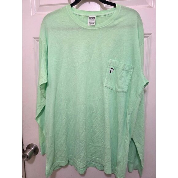 Victorias Secret Pink Mint Green Long-Sleeve Shirt With Pocket L - Picture 2 of 12